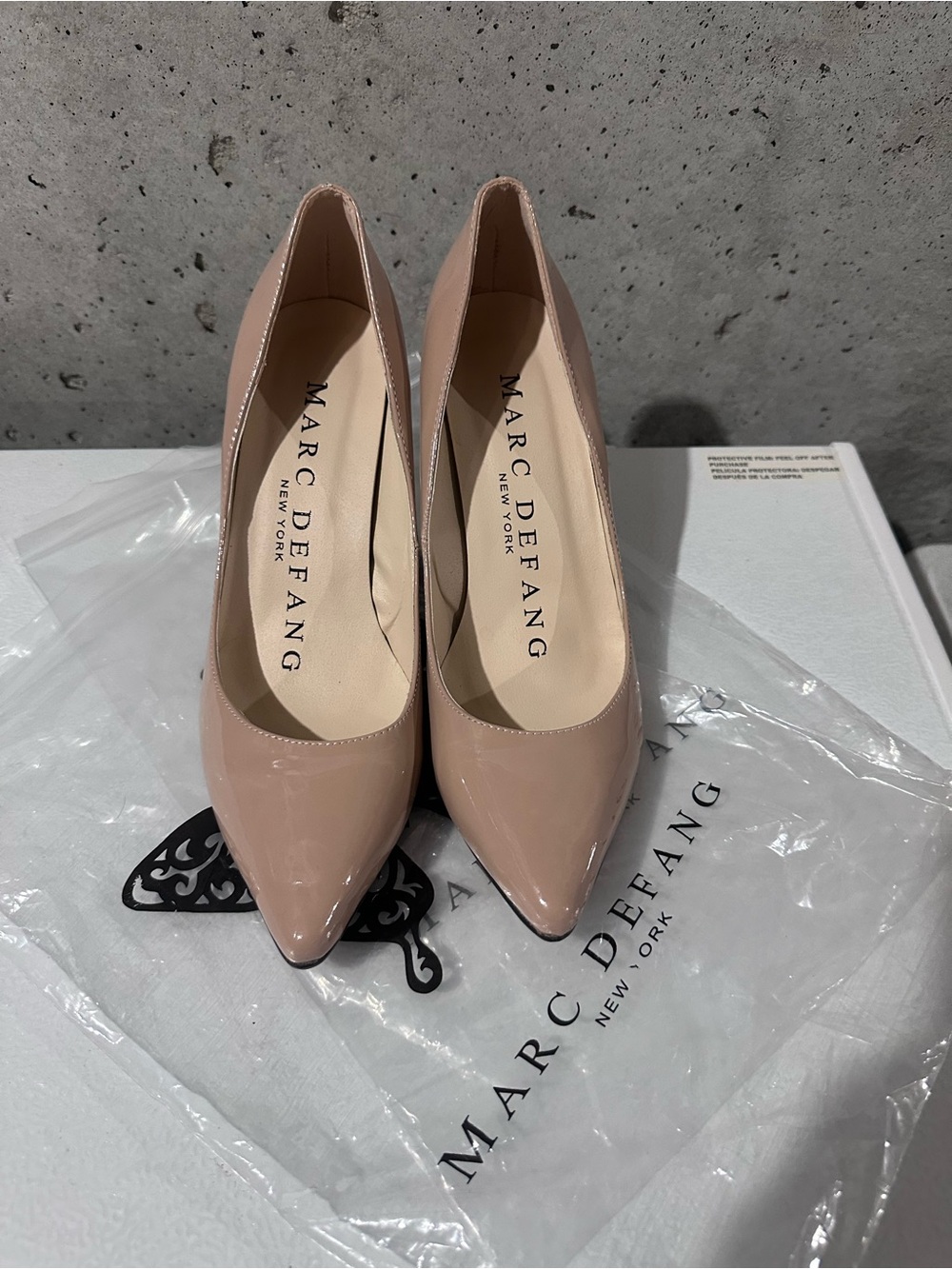 Marc Defang Nude Patent Pointed Toe Pumps